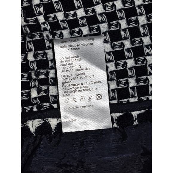B8 Auth AKRIS PUNTO Nvy/Blk & White Tweed Zip & Snap Front Blazer Jacket Size 14 - Picture 10 of 10